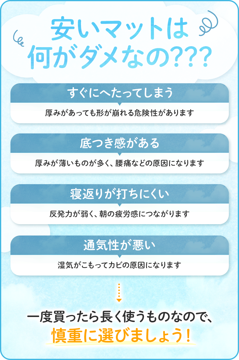 安いマットは何がダメなの???
